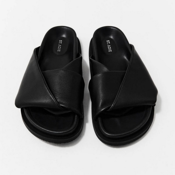 St. Agni Shoes - St. Agni Fold Detail Leather Slides